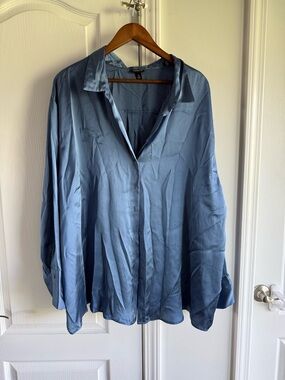 torrid Steel Blue Silk-Feel Button Front Shirt Jacket
